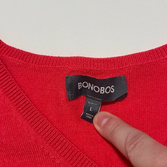 Bonobos V-Neck Sweater Extra Fine Merino Wool Light Red Pink Men's size Large - Picture 4 of 7